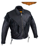 Womens Leather Motorcycle Jacket With Braid & Fringe