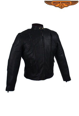 Women's Leather Racer Jacket With One Airvent On The Back
