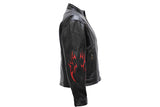 Women's Leather Motorcycle Jacket With Side Laces & Flames