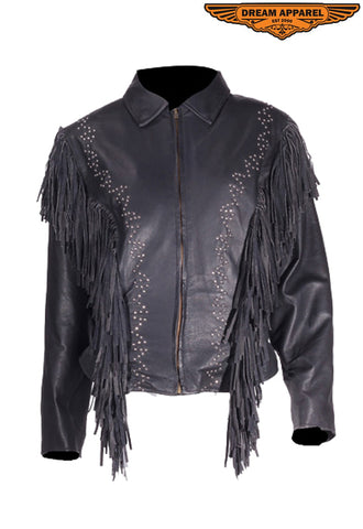 Women's Leather Jacket With Classic Collar