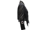 Women's Black Leather Jacket With Beads, Studs, Bone & Fringe