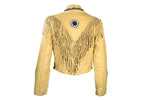 Women's Mustard Yellow Leather Jacket With Beads, Studs, Bone & Fringe