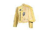 Women's Mustard Yellow Leather Jacket With Beads, Studs, Bone & Fringe