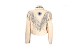 Women's Beige Leather Jacket With Beads, Studs, Bone & Fringe