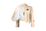 Women's Beige Leather Jacket With Beads, Studs, Bone & Fringe