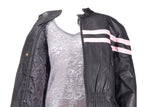Womens Leather Racer Jacket With Double Pink Stripes