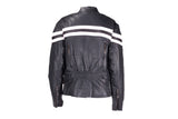 Womens Leather Racer Jacket With Double Pink Stripes