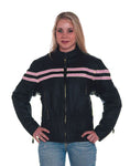 Women's Leather Racer Jacket With Stripes