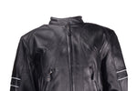 Womens Leather Jacket With Reflective Stripes On Sleeves