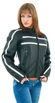 Womens Leather Jacket With Reflective Stripes On Front & Back