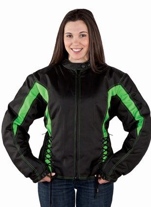 Women's Black & Green Textile Racer Jacket With Sidelaces