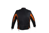 Women's Black and Orange Leather Racer Jacket With Laces