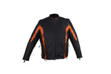 Women's Black and Orange Leather Racer Jacket With Laces