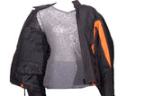 Women's Black & Orange Textile Racer Jacket With Z/o Lining