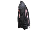 Womens Black & Pink Textile Racer Jacket With Zippered Cuffs