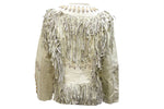 Womens Off White Leather Jacket With Beads, Studs, Bone & Fringe With Snaps
