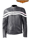 Womens Leather Jacket With Cream & Pink Stripes