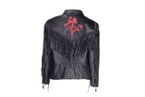 Womens Red Rose Inlay Leather Jacket