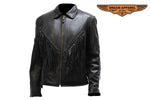 Womens Leather Jacket With Diamond Shapes Braid