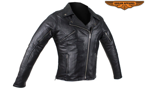 Women's Pleated Concealed Carry Leather Jacket
