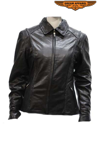 Womens Light Weight Leather Motorcycle Jacket