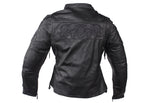 Womens Leather Motorcycle Jacket With Reflective Skulls