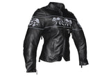 Womens Leather Motorcycle Jacket With Reflective Skulls