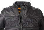 Womens Leather Motorcycle Jacket With Reflective Skulls