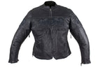 Womens Leather Motorcycle Jacket With Reflective Skulls
