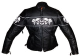 Women's Black Motorcycle Jacket with Reflective Skulls