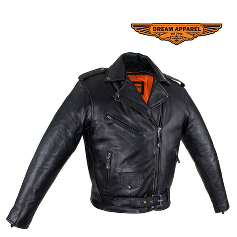 Womens Black Naked Cowhide Leather Motorcycle Jacket W/ Half Belt