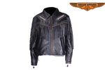Womens Leather Jacket With Braid & Fringe