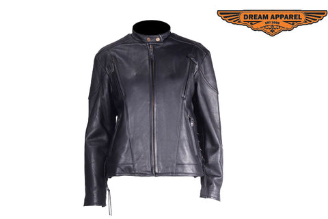 Women Heavy Duty Soft Leather Vented Racer Jacket