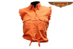 Women Orange Denim Sleeveless Shirt with Buttons