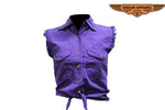 Women Purple Denim Sleeveless Shirt with Buttons