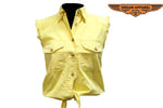 Women Yellow Denim Sleeveless Shirt with Buttons