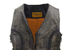 Womens Longer Cut Distressed Brown Cowhide Leather Motorcycle Vest