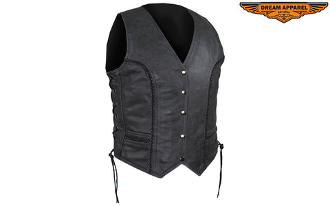 Women's Long Gray Motorcycle Vest with Braid