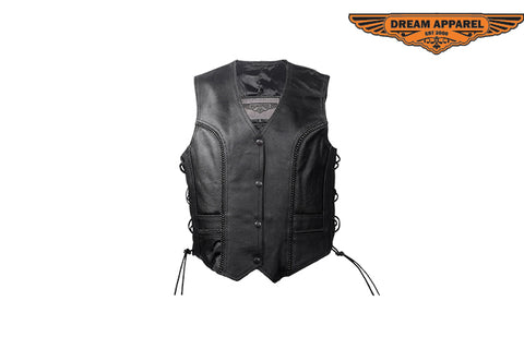 Womens Leather Vest With Side Laces