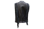 Womens Leather Vest With Braid, Fringe & Lower Back Lace