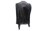 Womens Leather Vest With Braid, Fringe & Lower Back Lace