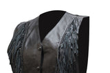 Womens Leather Vest With Braid, Fringe & Lower Back Lace