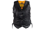 Womens Cowhide Leather Motorcycle Vest With 7 Pockets