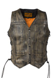 Womens Distressed Brown Naked Cowhide Leather Vest