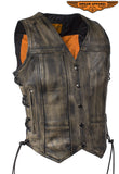 Womens Distressed Brown Naked Cowhide Leather Vest