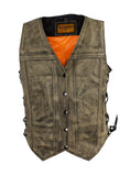 Womens Distressed Brown Leather Motorcycle Vest With Side Laces
