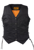 Womens Black Denim Motorcycle Vest With Side Laces