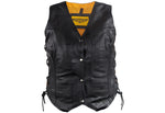 Womens Leather Motorcycle Vest With Concealed Carry Pockets & Side Laces