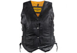 Womens Leather Motorcycle Vest With Concealed Carry Pockets & Side Laces