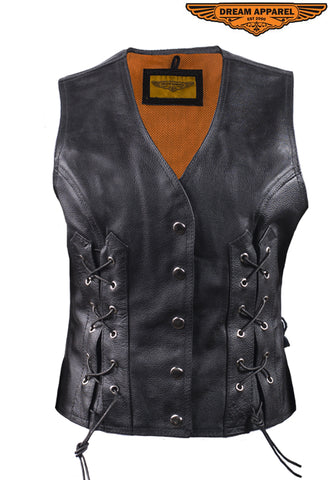 Womens Lamb Leather Vest With Side Laces